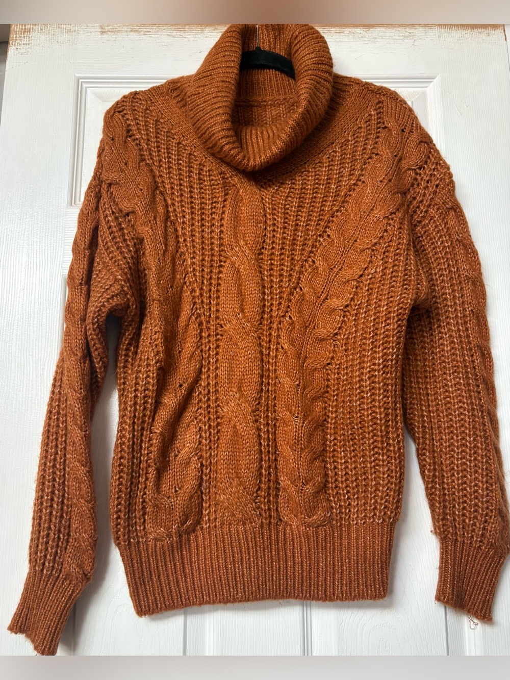 Women’s Cable Knit Turtleneck Sweater - Rust. Size: Small
